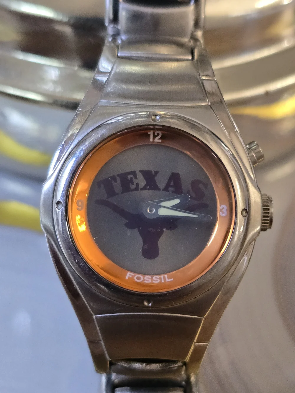Fossil Texas Longhorns Stainless Steel Watch with Orange Accents